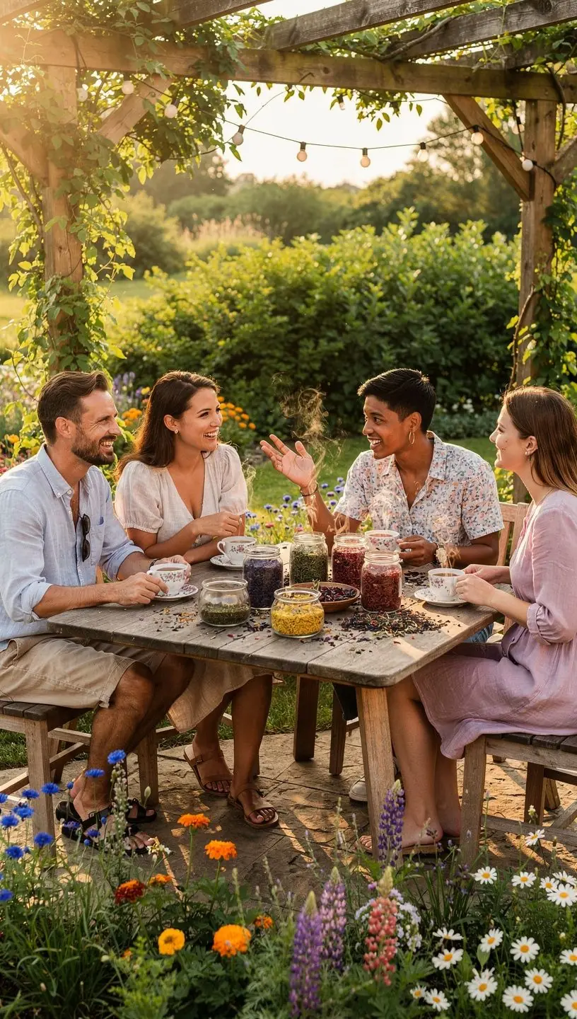 Arbatos puodelis su šviežiais žolelių lapais ant medinio stalo, simbolizuojantis kasdienį komfortą.
