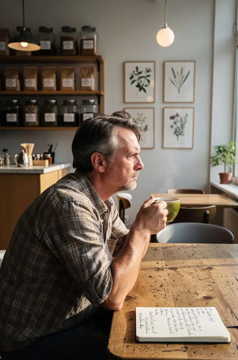 Rankos, dedančios džiovintas vaistažoles į arbatinį, akcentuojančios praktinius paruošimo patarimus.